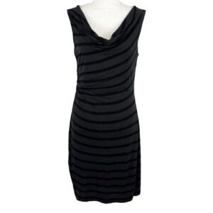 Ann Taylor Loft Dress Striped Sleeveless Jersey Knit Knee Length Ruched Cowl S